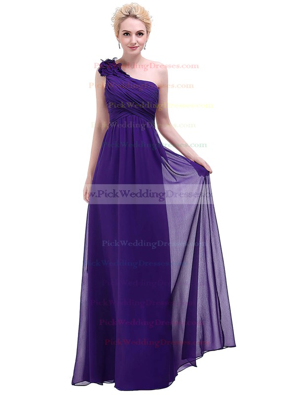 Chiffon One Shoulder Floor-length Empire with Flower(s) Bridesmaid Dresses #PWD01013374