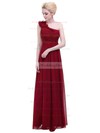 Chiffon One Shoulder Floor-length Empire with Flower(s) Bridesmaid Dresses #PWD01013374