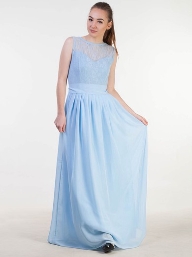 Lace|Chiffon Scoop Neck Floor-length A-line with Sashes / Ribbons Bridesmaid Dresses #PWD01013383