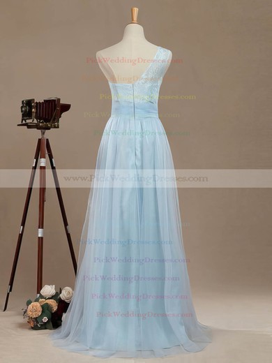 Tulle One Shoulder Floor-length A-line with Lace Bridesmaid Dresses #PWD01013390