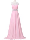 Tulle|Chiffon Scoop Neck Sweep Train A-line with Crystal Detailing Bridesmaid Dresses #PWD01013394