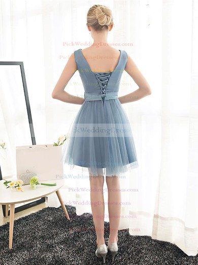 Tulle V-neck Short/Mini A-line with Sashes / Ribbons Bridesmaid Dresses #PWD01013399