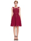 Chiffon|Tulle Scoop Neck Short/Mini A-line with Appliques Lace Bridesmaid Dresses #PWD01013404