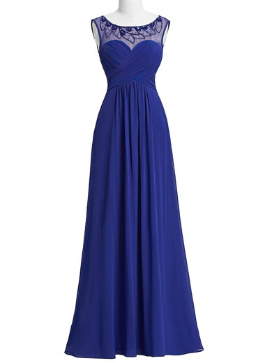 Chiffon|Tulle Scoop Neck Floor-length A-line with Beading Bridesmaid Dresses #PWD01013405