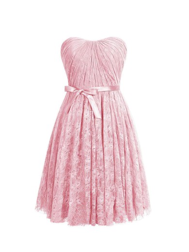 Lace Sweetheart Short/Mini A-line with Sashes / Ribbons Bridesmaid Dresses #PWD01013410