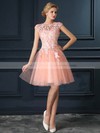 Tulle Scoop Neck Short/Mini A-line with Appliques Lace Bridesmaid Dresses #PWD01013413
