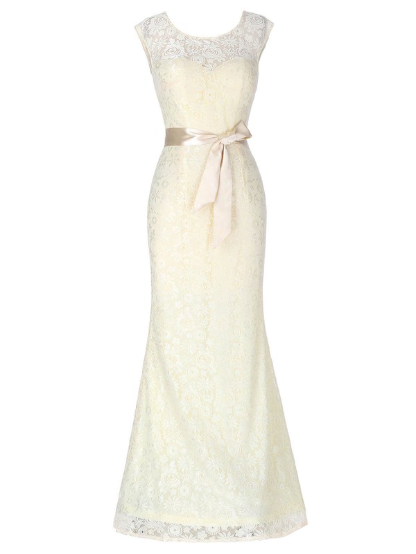 Lace Scoop Neck Floor-length Trumpet/Mermaid with Sashes / Ribbons Bridesmaid Dresses #PWD01013418