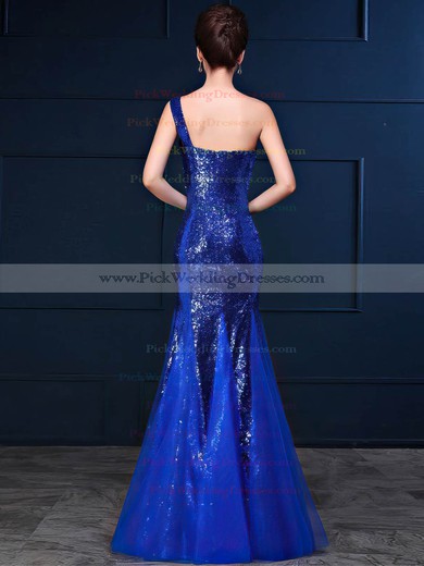 Tulle|Sequined One Shoulder Floor-length Trumpet/Mermaid with Ruffles Bridesmaid Dresses #PWD01013420