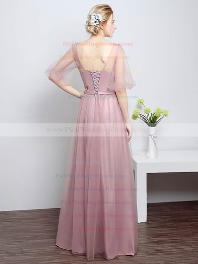 Tulle Scoop Neck Floor-length A-line with Sashes / Ribbons Bridesmaid Dresses #PWD01013430