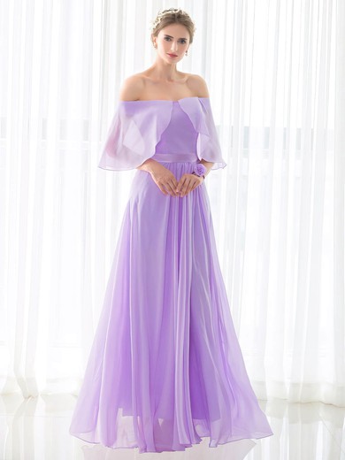 Chiffon Off-the-shoulder Floor-length A-line with Sashes / Ribbons Bridesmaid Dresses #PWD01013433