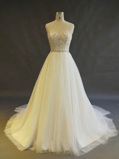 Tulle Sweetheart Chapel Train Ball Gown with Beading Wedding Dresses #PWD00022897