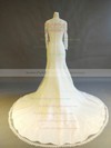 Tulle V-neck Court Train Trumpet/Mermaid with Appliques Lace Wedding Dresses #PWD00022898