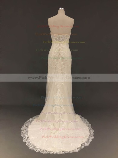 Tulle Sweetheart Sweep Train Trumpet/Mermaid with Appliques Lace Wedding Dresses #PWD00022900