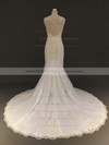 Tulle Scoop Neck Court Train Trumpet/Mermaid with Appliques Lace Wedding Dresses #PWD00022904