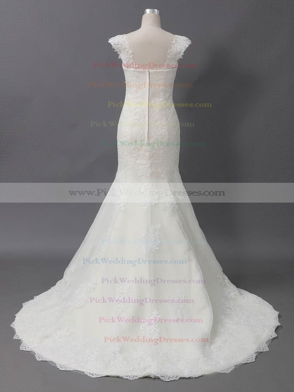 Tulle Sweetheart Sweep Train Trumpet/Mermaid with Appliques Lace Wedding Dresses #PWD00022906