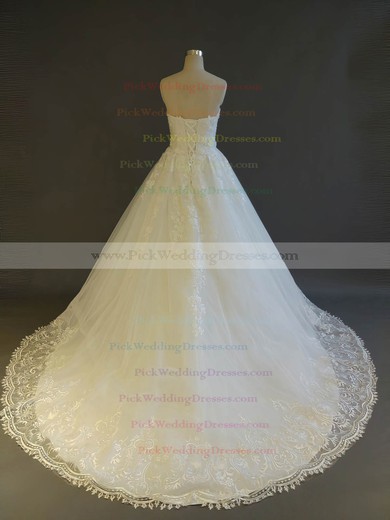 Tulle Sweetheart Court Train Ball Gown with Pearl Detailing Wedding Dresses #PWD00022908