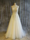 Tulle V-neck Sweep Train Princess with Pearl Detailing Wedding Dresses #PWD00022911