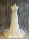 Tulle Lace V-neck Chapel Train Trumpet/Mermaid with Pearl Detailing Wedding Dresses #PWD00022914