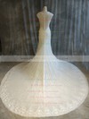 Tulle Lace V-neck Chapel Train Trumpet/Mermaid with Pearl Detailing Wedding Dresses #PWD00022914