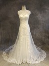 Tulle Scoop Neck Chapel Train A-line with Appliques Lace Wedding Dresses #PWD00022919