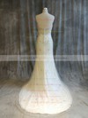 Tulle Halter Sweep Train Trumpet/Mermaid with Pearl Detailing Wedding Dresses #PWD00022921