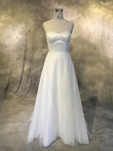 Tulle Sweetheart Sweep Train A-line with Ruffles Wedding Dresses #PWD00022926