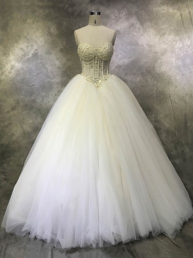Tulle Sweetheart Floor-length Ball Gown with Crystal Detailing Wedding Dresses #PWD00022933