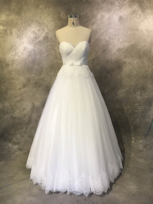 Tulle Sweetheart Floor-length Ball Gown with Sashes / Ribbons Wedding Dresses #PWD00022934