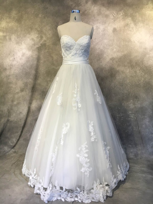 Tulle Sweetheart Court Train Princess with Sashes / Ribbons Wedding Dresses #PWD00022938