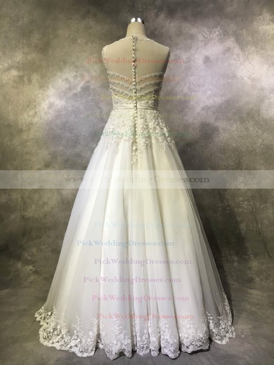 Tulle Scoop Neck Floor-length Princess with Sashes / Ribbons Wedding Dresses #PWD00022939
