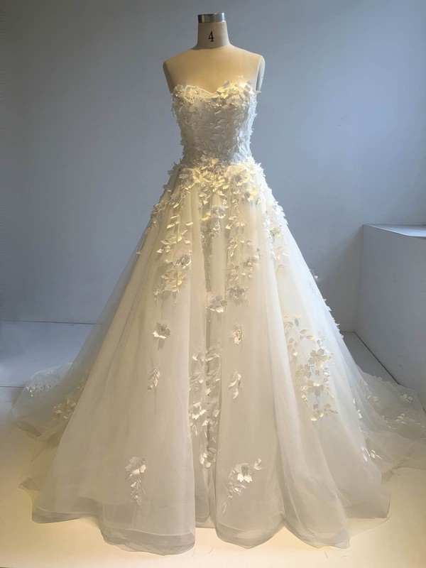 Organza Sweetheart Court Train Ball Gown with Sequins Wedding Dresses #PWD00022946