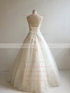 Lace Tulle Scoop Neck Floor-length Ball Gown with Appliques Lace Wedding Dresses #PWD00022951