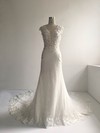 Lace Tulle Scoop Neck Court Train Trumpet/Mermaid with Pearl Detailing Wedding Dresses #PWD00022954
