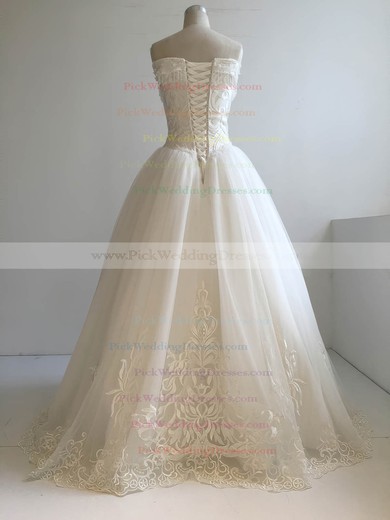 Tulle V-neck Floor-length Ball Gown with Beading Wedding Dresses #PWD00022955