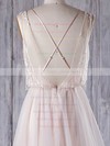 Tulle V-neck Sweep Train A-line with Appliques Lace Wedding Dresses #PWD00022960