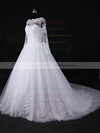 Tulle Scalloped Neck Court Train Ball Gown with Appliques Lace Wedding Dresses #PWD00022967
