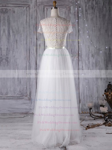 Tulle Scoop Neck Floor-length A-line with Sashes / Ribbons Wedding Dresses #PWD00022971
