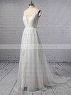 Tulle V-neck Sweep Train A-line with Sashes / Ribbons Wedding Dresses #PWD00022975