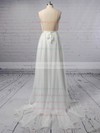 Tulle V-neck Sweep Train A-line with Sashes / Ribbons Wedding Dresses #PWD00022975