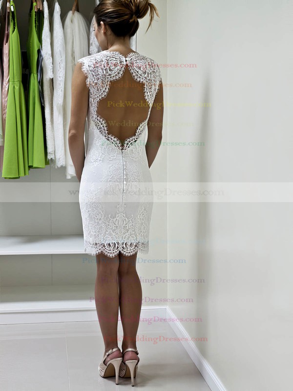 Lace Sweetheart Short/Mini Sheath/Column with Ruffles Wedding Dresses #PWD00022980