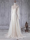 Lace Tulle Scoop Neck Sweep Train A-line with Appliques Lace Wedding Dresses #PWD00022989