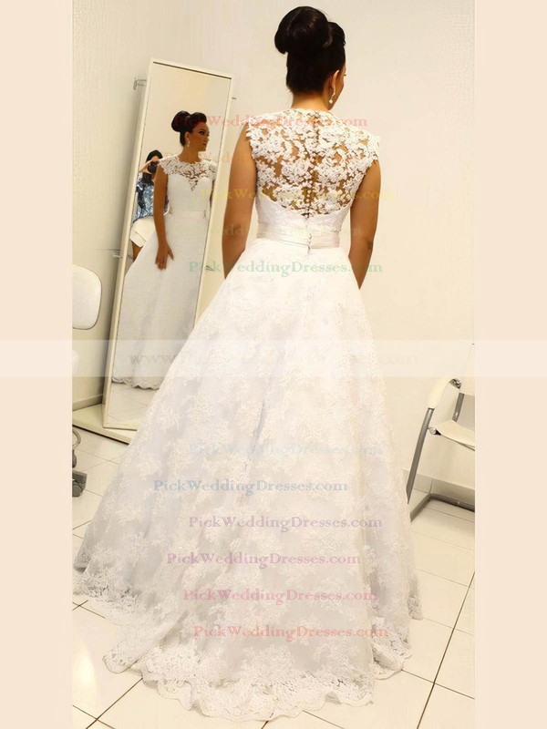 Tulle Scoop Neck Floor-length Princess with Sashes / Ribbons Wedding Dresses #PWD00022990