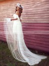 Tulle Lace Off-the-shoulder Asymmetrical Sheath/Column with Ruffles Wedding Dresses #PWD00022991