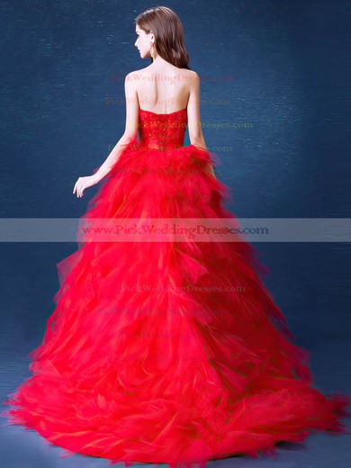 Tulle Strapless Asymmetrical Princess with Sashes / Ribbons Wedding Dresses #PWD00022992