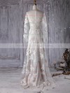 Tulle V-neck Sweep Train A-line with Appliques Lace Wedding Dresses #PWD00022999