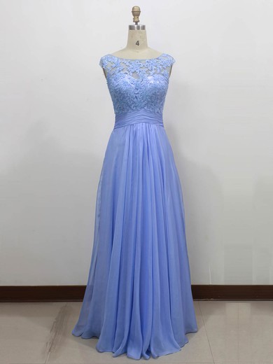 Chiffon Tulle A-line Scoop Neck Floor-length with Appliques Lace Bridesmaid Dresses #PWD01013434
