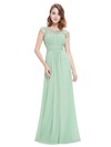 Lace Chiffon A-line Scoop Neck Floor-length with Pleats Bridesmaid Dresses #PWD01013435