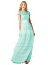 Lace Tulle A-line Scoop Neck Floor-length with Sashes / Ribbons Bridesmaid Dresses #PWD01013439