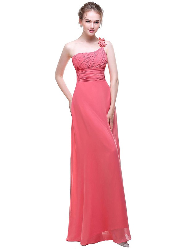 Chiffon A-line One Shoulder Floor-length with Flower(s) Bridesmaid Dresses #PWD01013443
