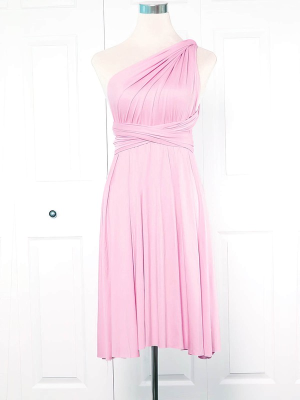 Jersey One Shoulder Short/Mini Empire with Ruffles Bridesmaid Dresses #PWD01013133